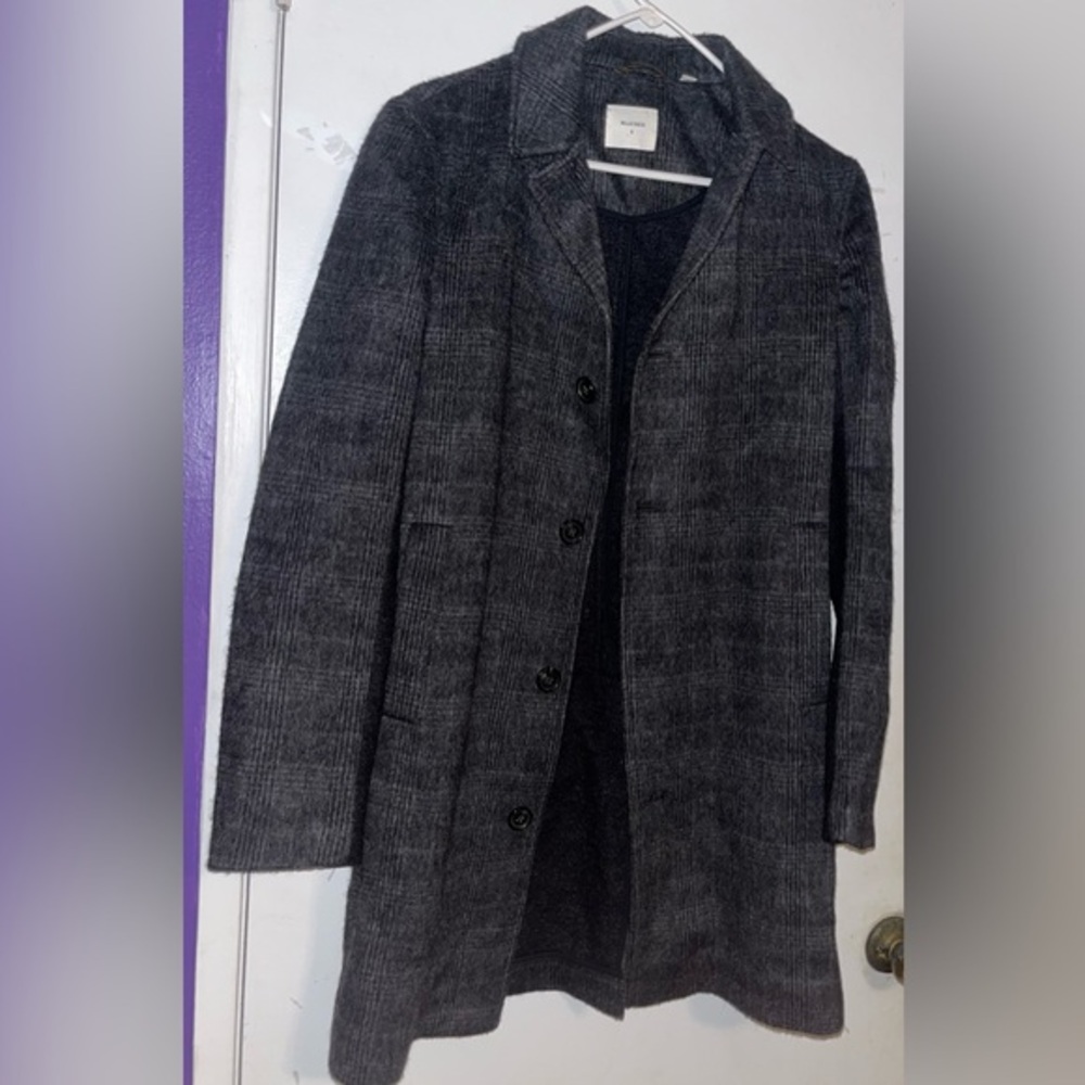 Billy Reid Merino Wool Cashmere Plaid Coat Grey Small